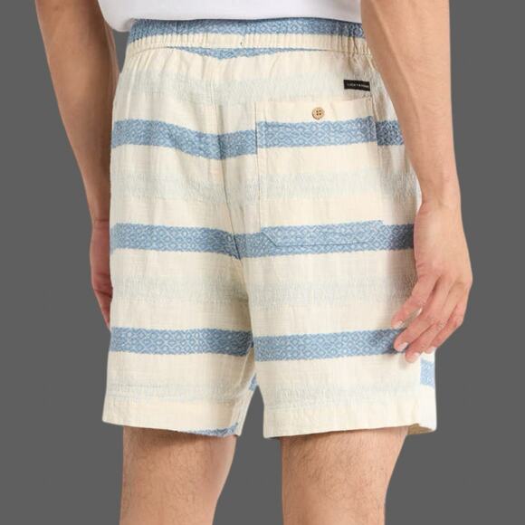 Lucky Brand Dobby Stripe Cotton Drawstring Shorts Size M NWT Blue Multi Stripe - Picture 2 of 11